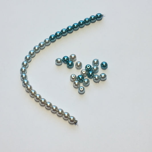 Silver, Green Aqua Glass Pearls, 5 mm - 45 Beads