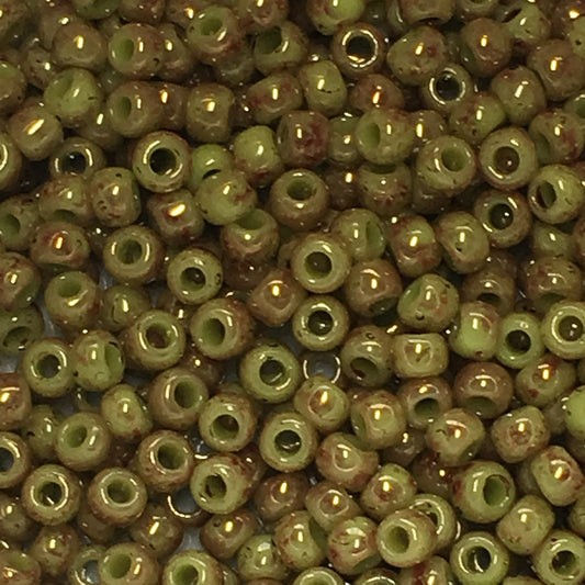 TOHO TR-11-1209  11/0 Opaque Avocado/Pink Seed Beads, 5 gm