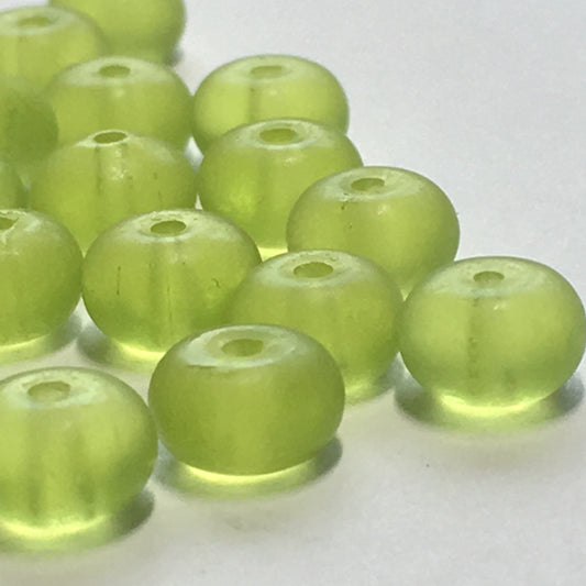 Translucent Matte Green Rondelle Beads, 3 x 6 mm, 21 Beads