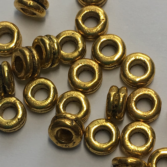 Gold Double Ring Spacer Beads, 6 x 3 mm - 22 Spacers