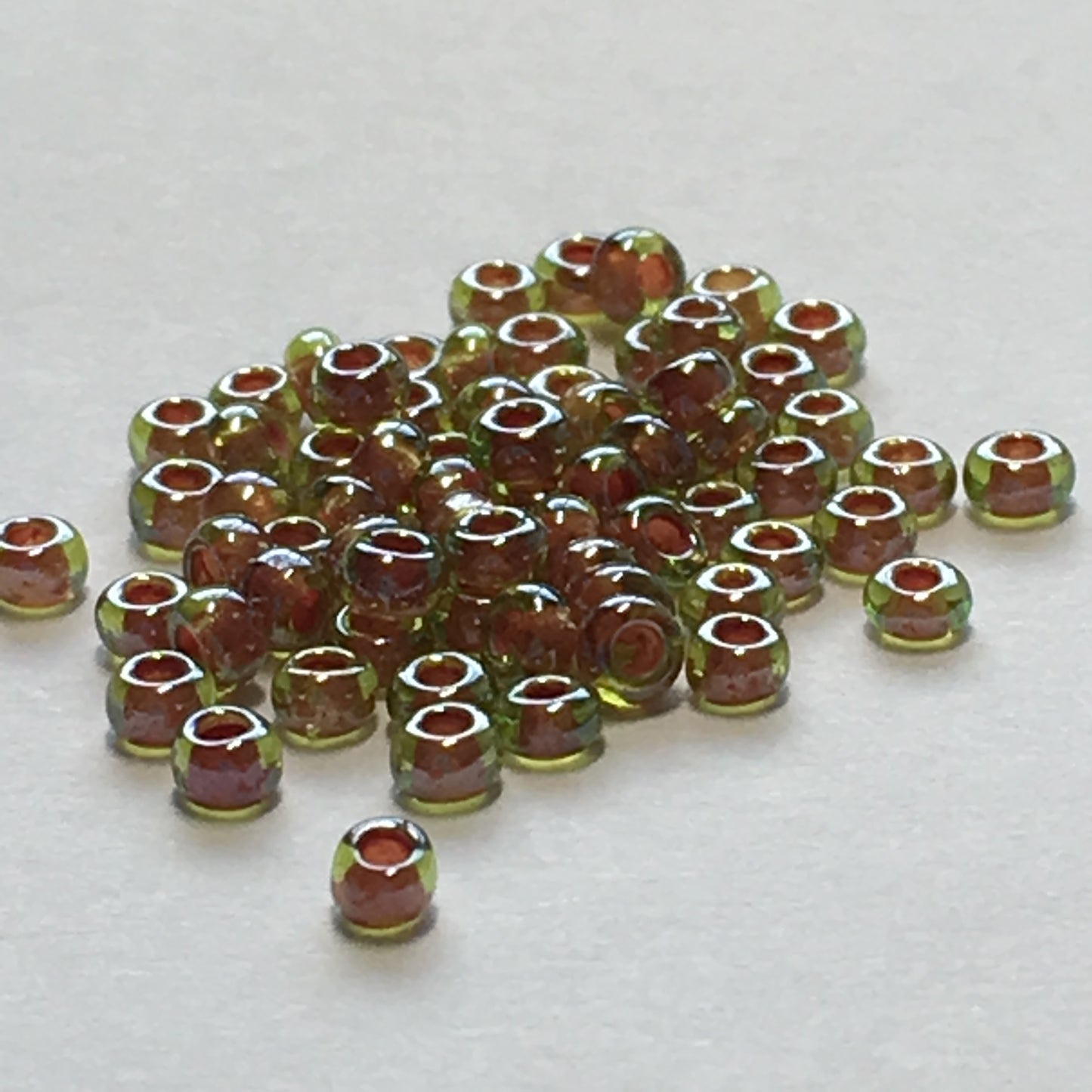 Preciosa Czech 051228  11/0  Red Lined Transparent Peridot Seed Beads, 5 or 10 gm