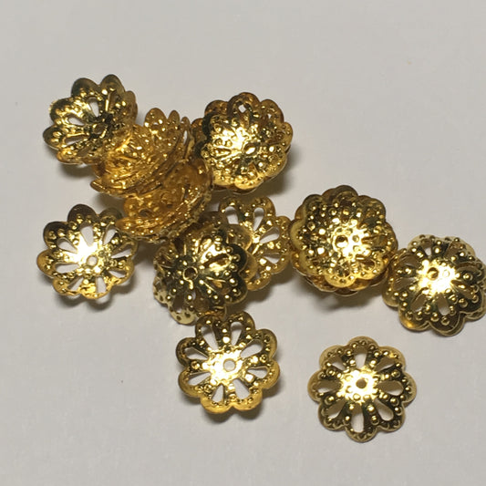 Gold Dotted Bead Caps, 10 mm  - 10 or 12 Caps