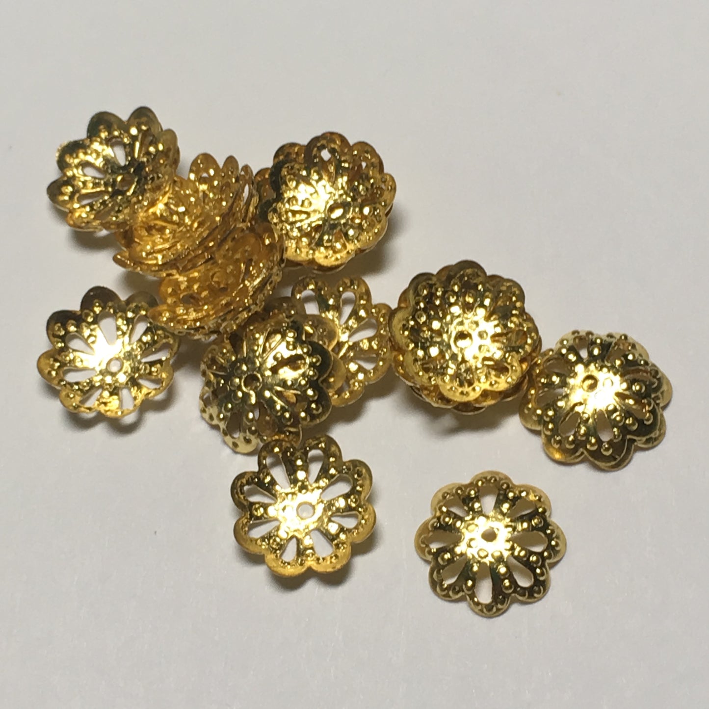 Gold Dotted Bead Caps, 10 mm  - 10 or 12 Caps