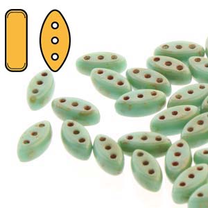 Czech Cali 3 x 8 mm 63130-86805 Green Turquoise Travertine Beads - 25 Beads