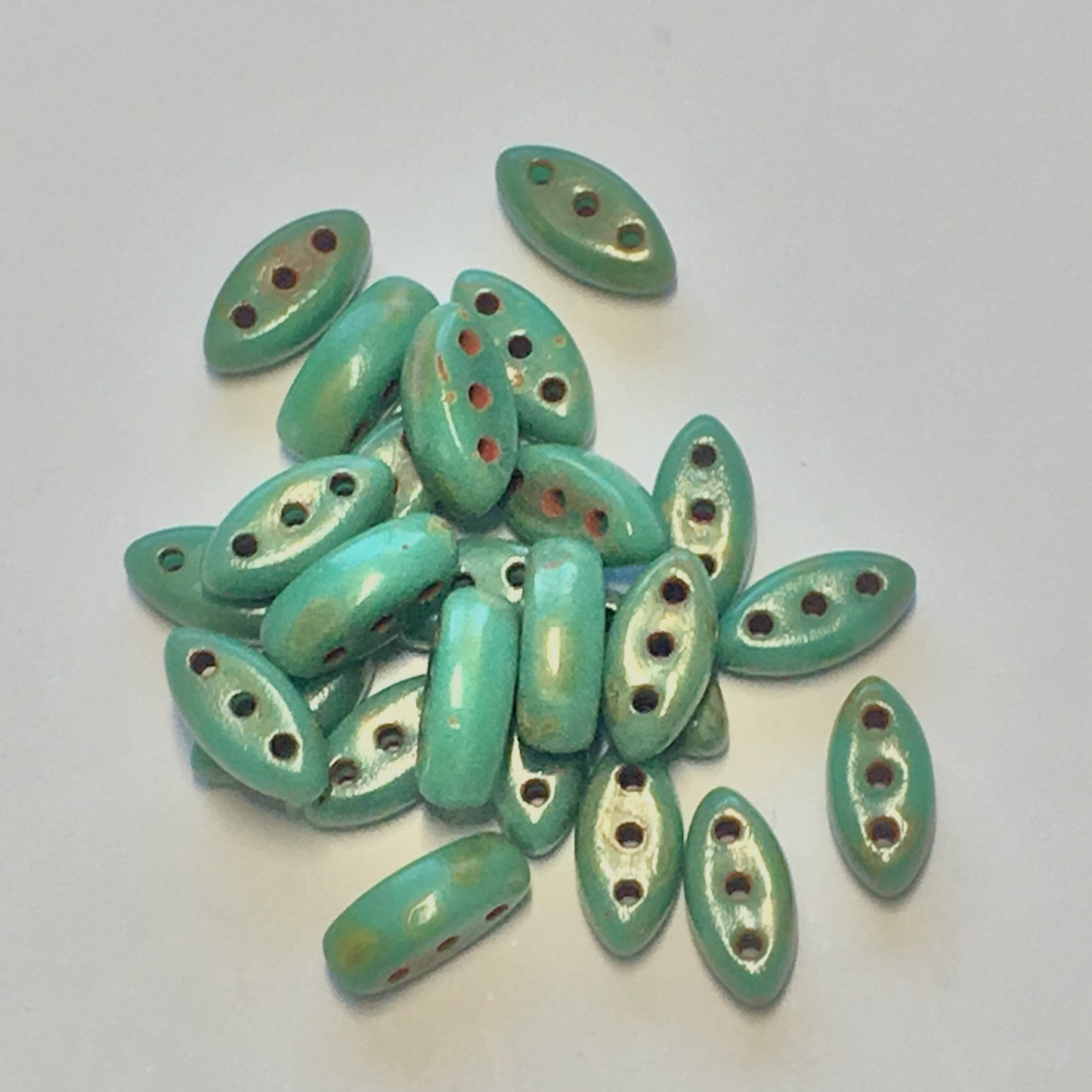 Czech Cali 3 x 8 mm 63130-86805 Green Turquoise Travertine Beads - 25 Beads
