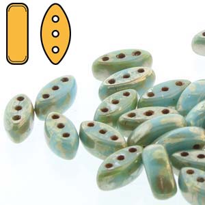 Czech Cali 3 x 8 mm 63030-43400 Blue Turquoise Picasso Beads  - 25 Beads