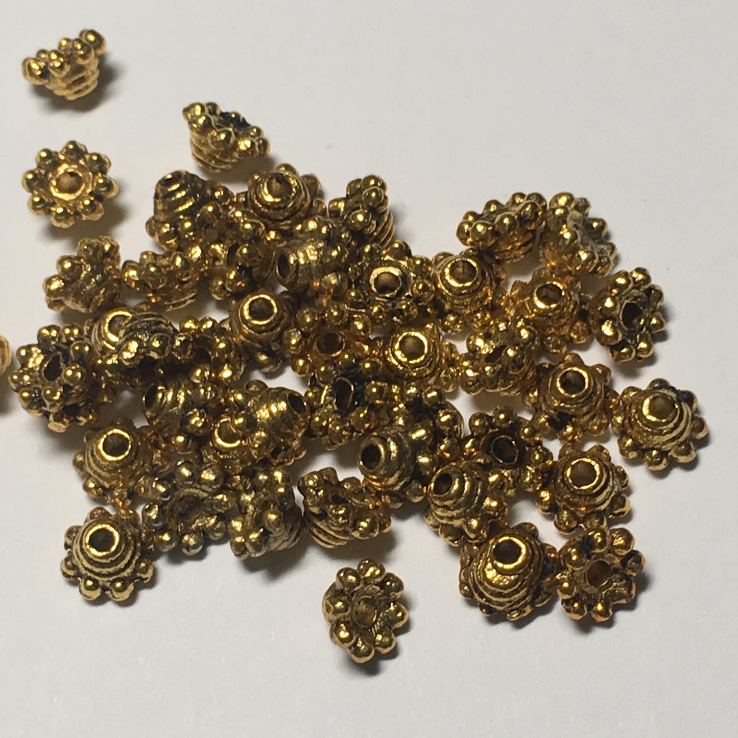 Antique Gold Bead Caps, 5 x 3 mm - 10 Caps
