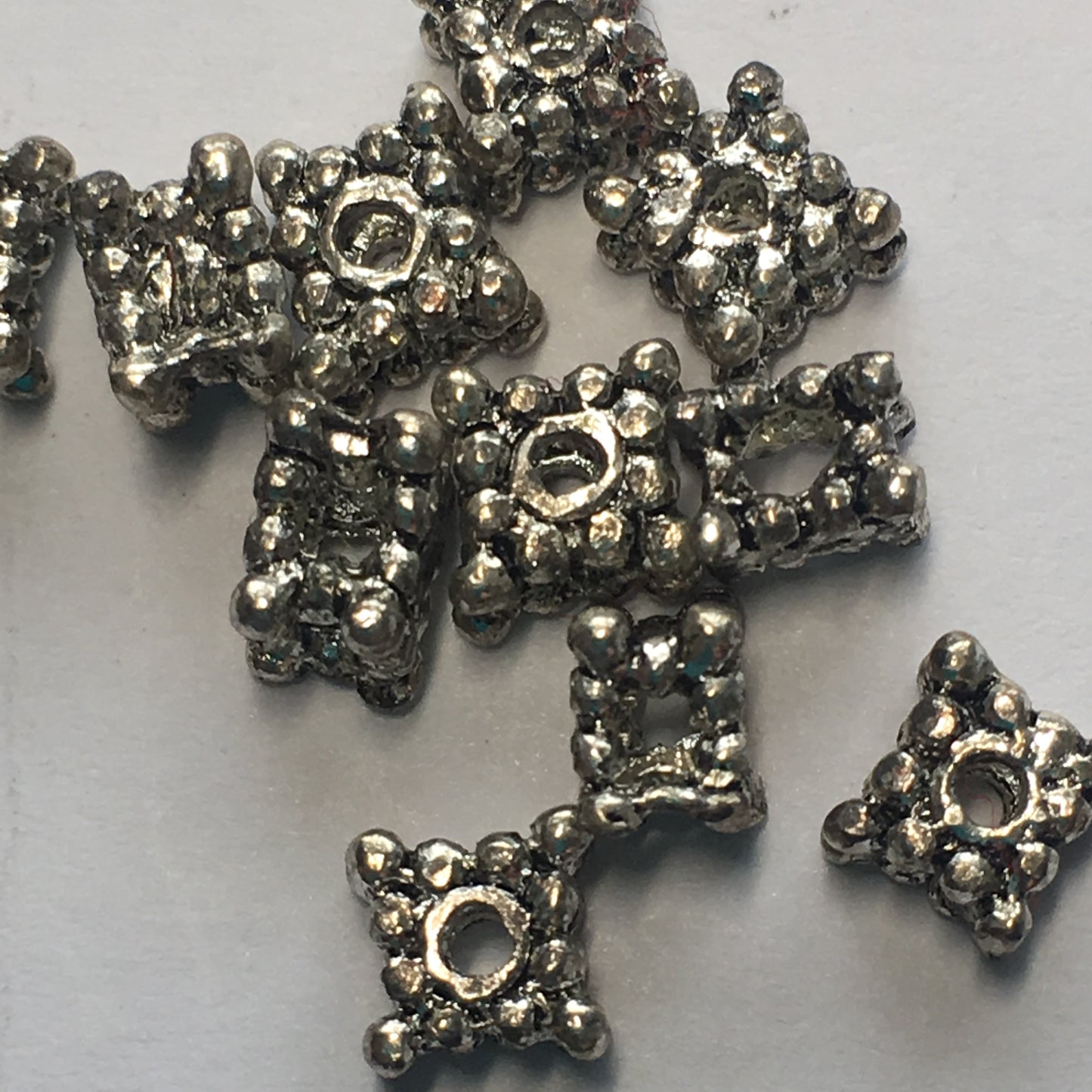 Antique Silver Square Bali Style Spacer Beads, 4 x 5 mm - 11 Beads