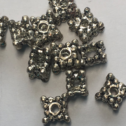 Antique Silver Square Bali Style Spacer Beads, 4 x 5 mm - 11 Beads