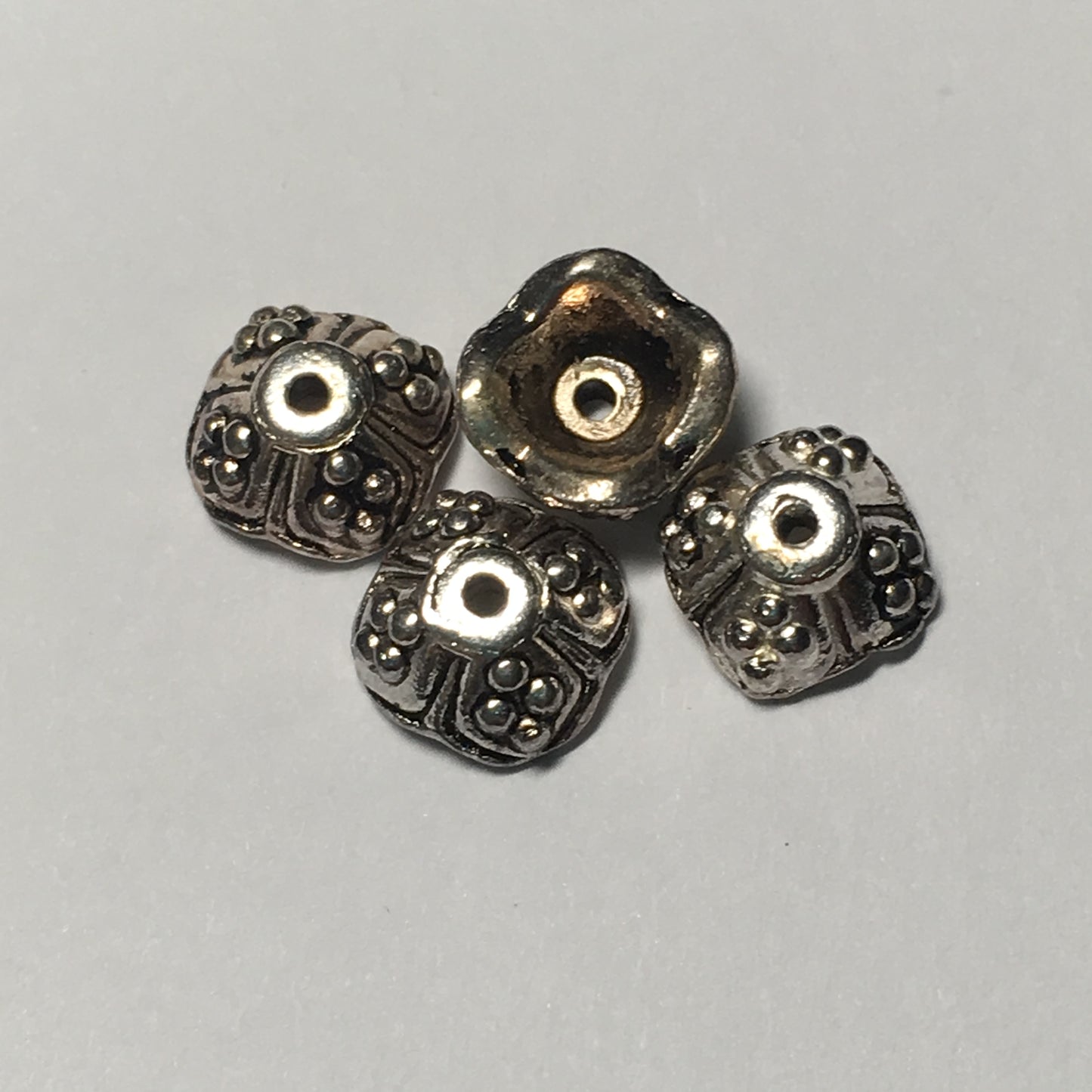 Antique Silver Square Dot Diamonds Bead Caps, 7 mm  - 4 Caps