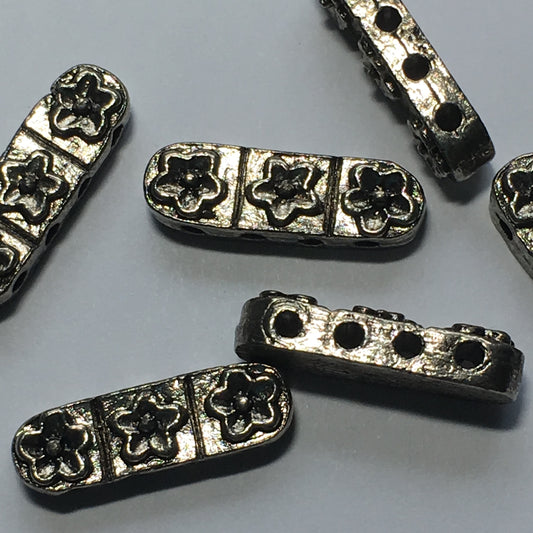 Antique Silver Four-Strand Spacer / Separator Flowers Bar, 17 x 5 x 4 mm - 4 or 6 Bars