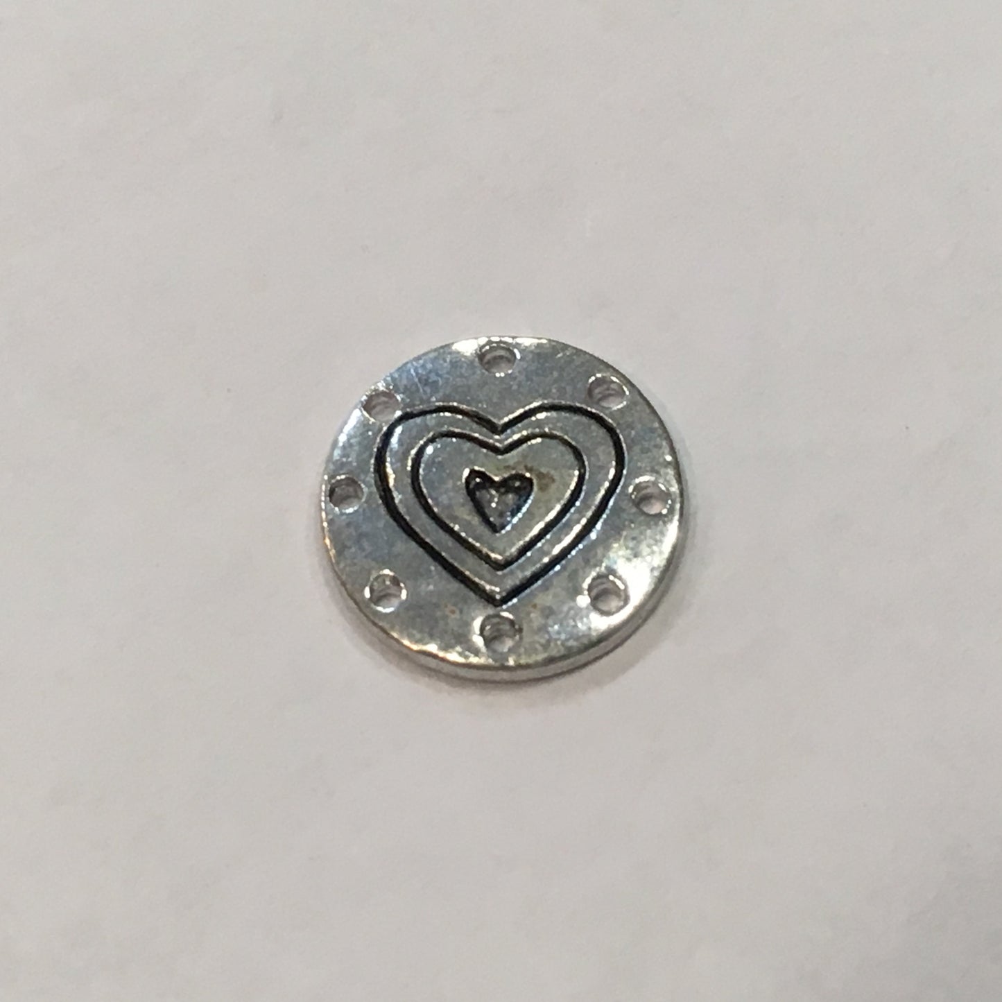 Antique Silver Heart Round Charm, 15 mm