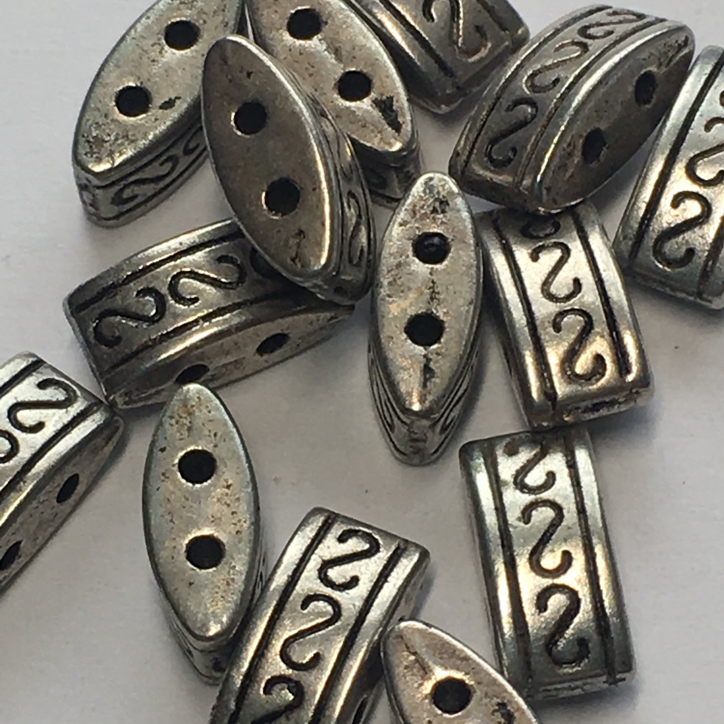 Antique Silver Two-Strand Spacer Bar Beads, 10 x 5 mm - 14 Beads/Bars