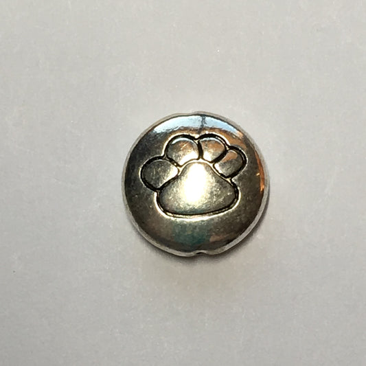 Silver Plated Paw Print Focal Bead, 13 x 4 mm