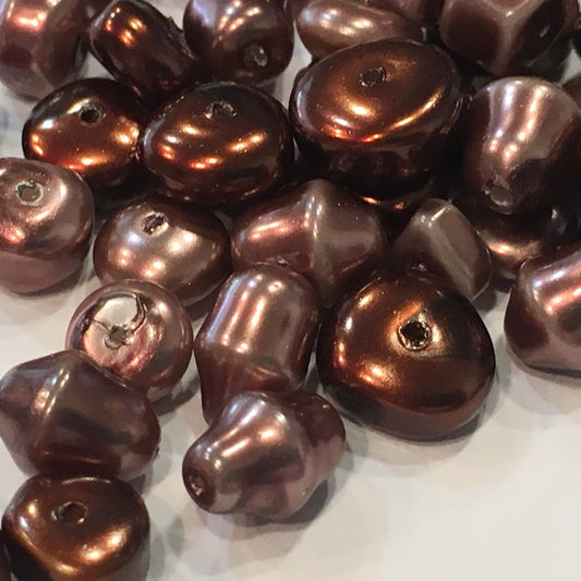 Brown Pearl Glass Beads, Various Shapes and Sizes - 55 Beads