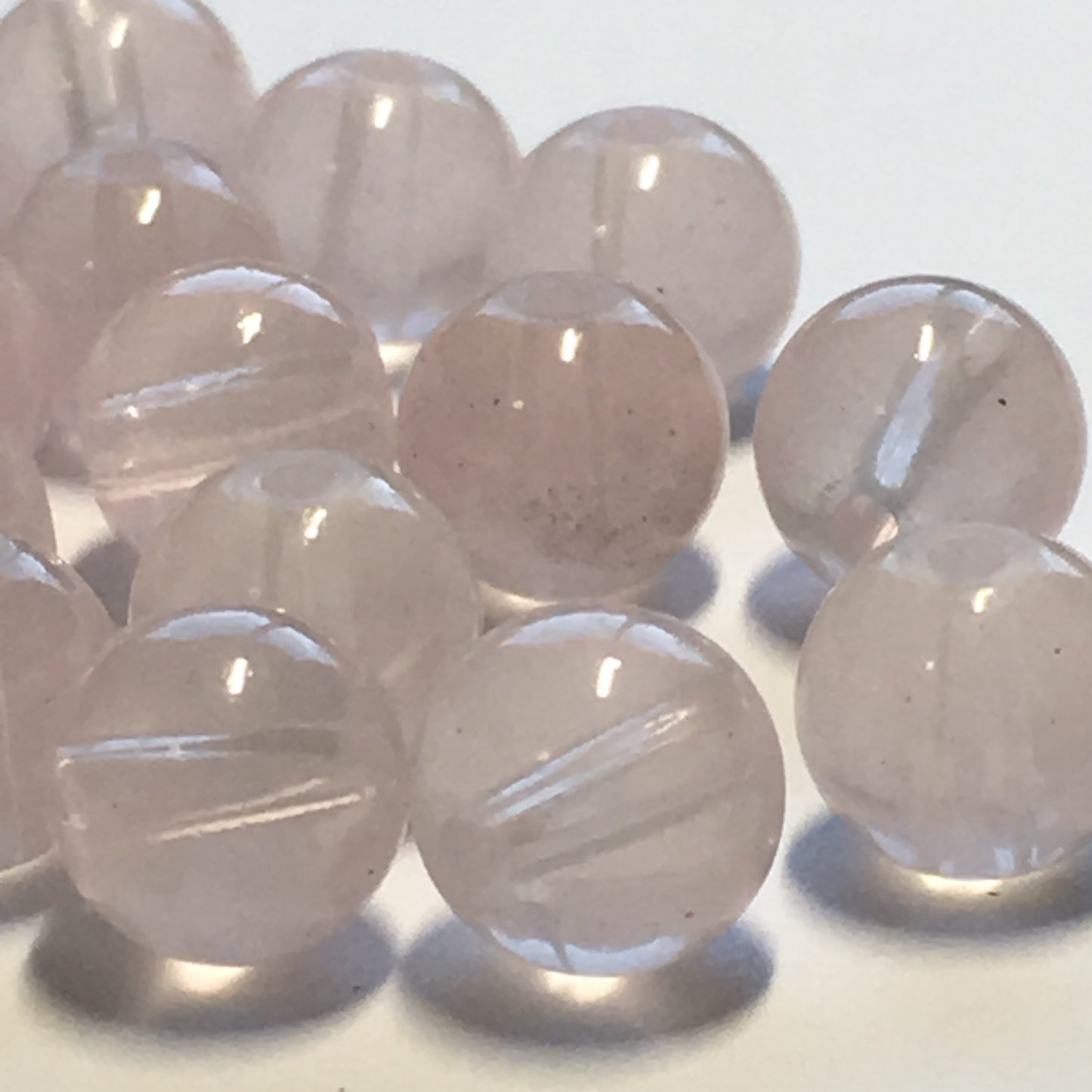 Transparent Light Pink Glass Round Beads, 8 mm, 20 Beads