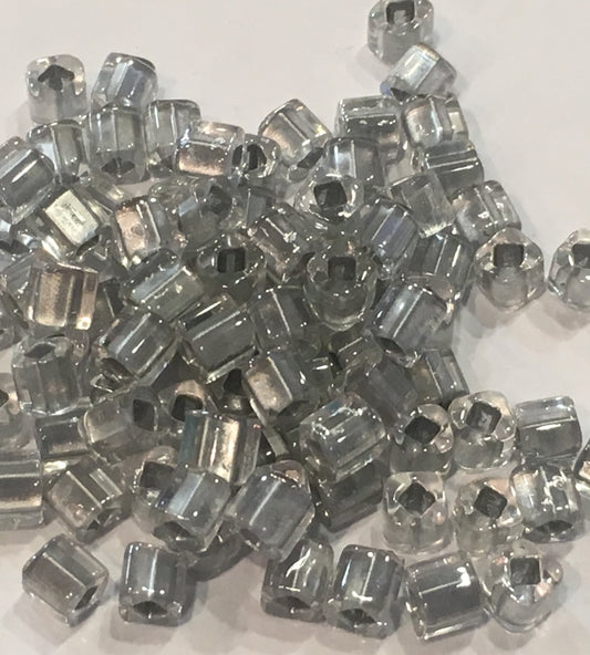 TOHO T4C261 4 mm Cube / Square Bead Metallic Grey Lined Crystal, 5 gm