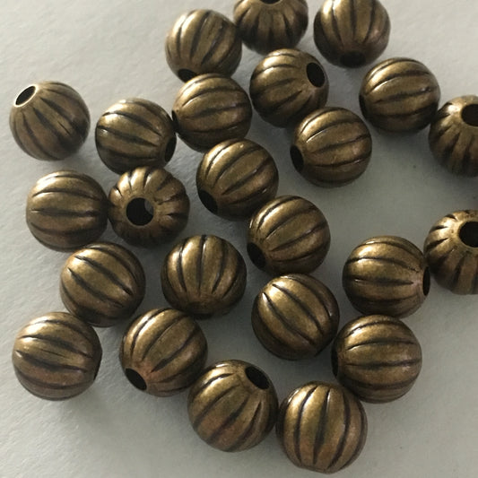 Antique Brass Corrugated Round Beads, 8 mm -B25 Beads