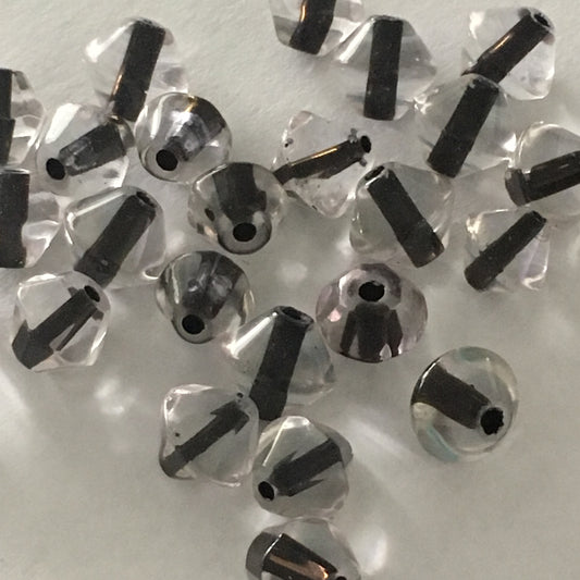 Clear Glass Black Lined Bicone Beads, 7 x 8.5 - 15 or 20 Beads