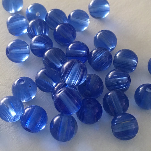 Transparent Blue Glass Round Beads, 8 mm, 37 Beads