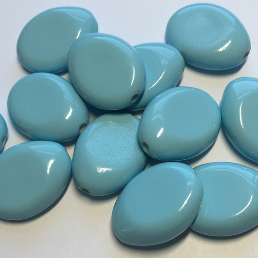 Blue Large Oval Flat Resin Beads, 25 x 19 x 8 mm - 14 Beads