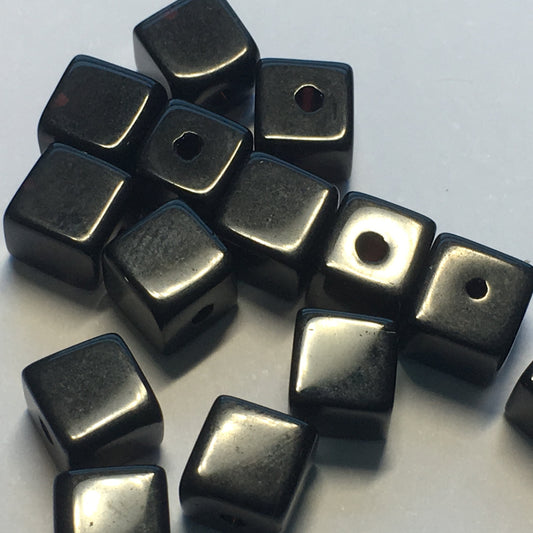 Opaque Black Glass Cube / Square Beads, 6 mm - 14 Beads