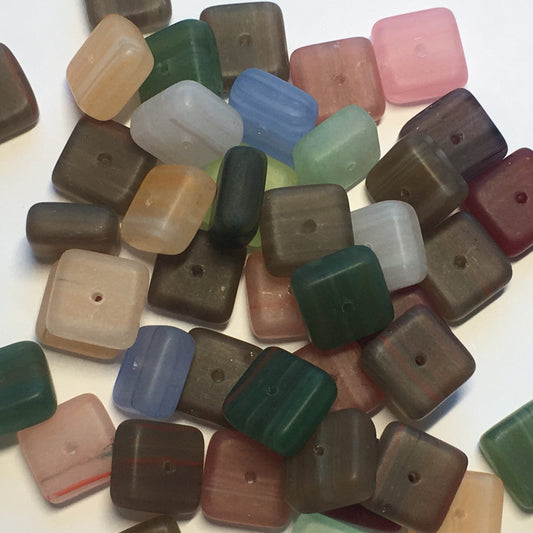 Translucent Frosted Glass Square Flat Beads, Multiple Colors, 10 x 5 mm, 43 Beads