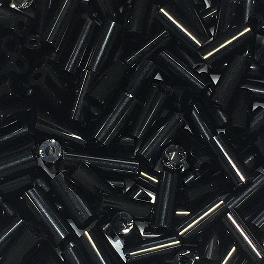Black Glass Bugle Beads, 5 mm - 5 gm
