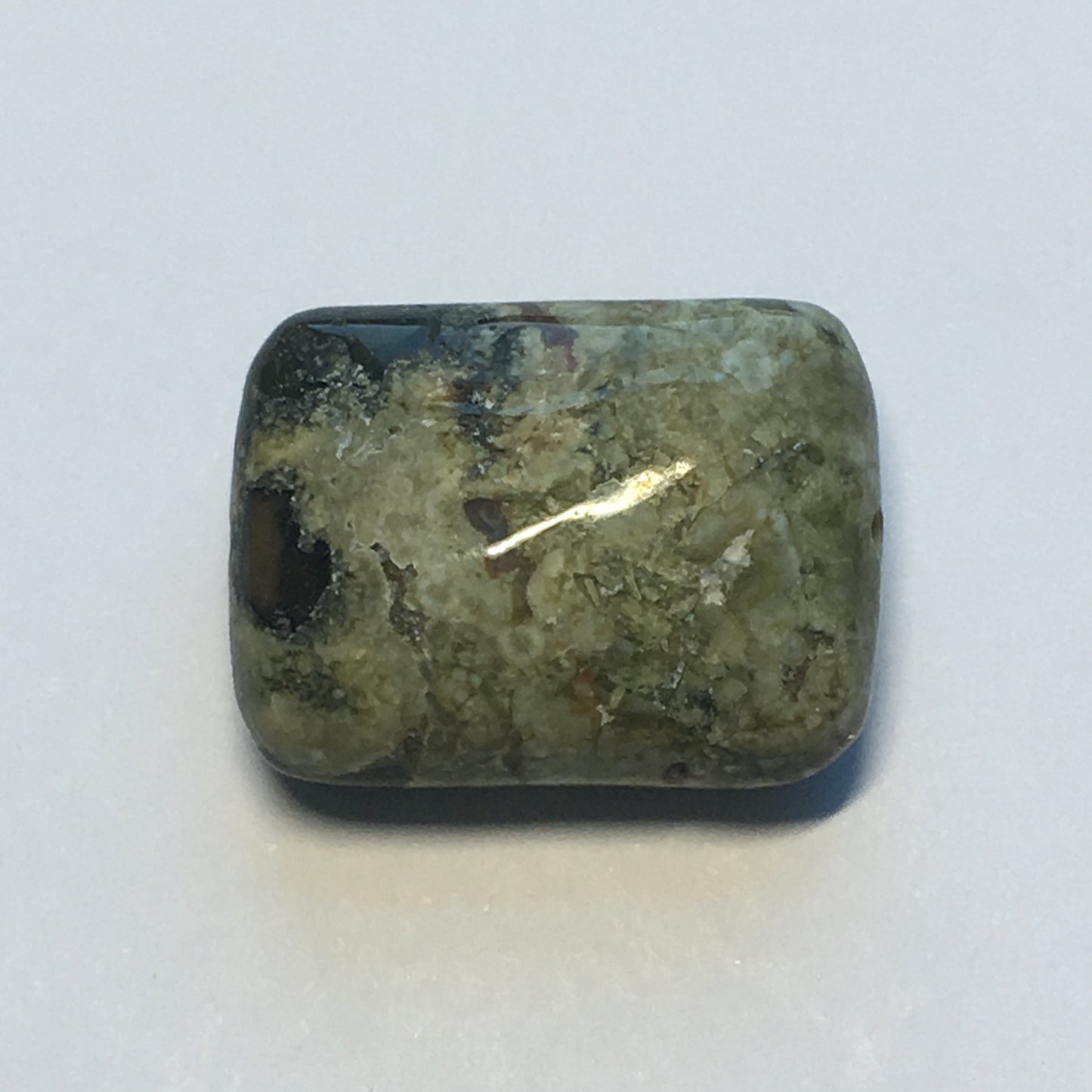 Olive Green Brecchiated Jasper Semi-Precious Stone Pillow Bead, Focal/Pendant, 20 x 15 x 8 mm