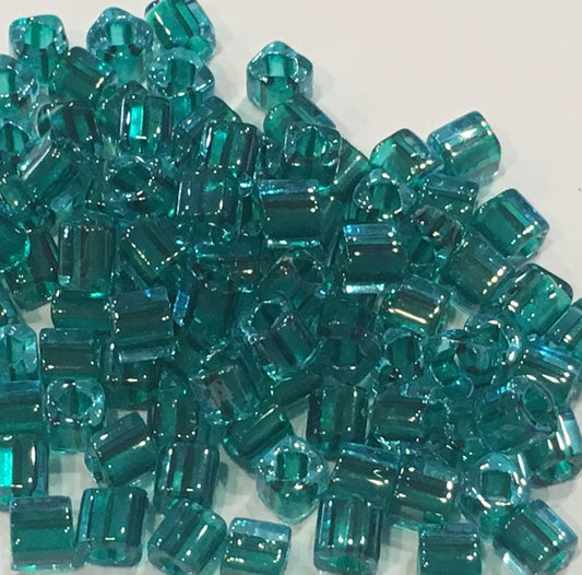 TOHO T4C264 4 mm Teal Lined Crystal Luster Cube / Square Glass Beads, 5 gm