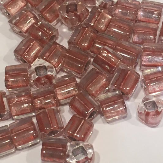 TOHO  4 mm Dusty Rose Lined Crystal Cube / Square  Beads , 5 gm