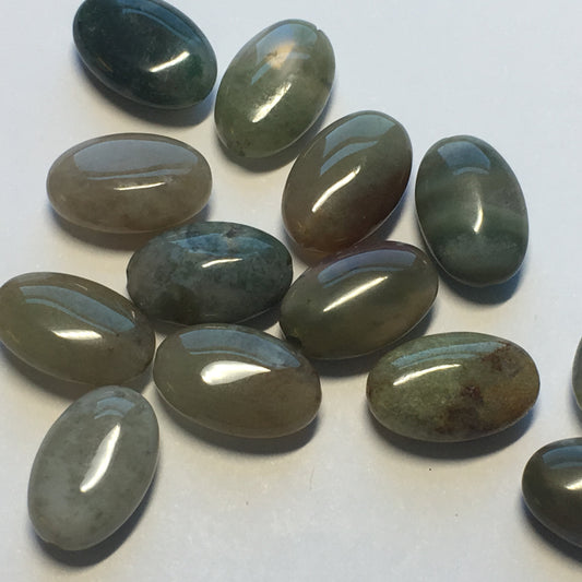 Green and Brown Stone Oval Flat Beads 12 x 8 x 5 mm, 16 Beads