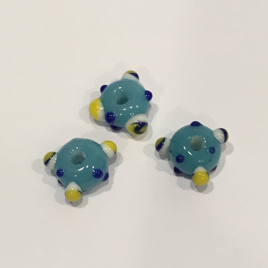 Bumpy Light Blue Lampwork Glass Round Beads, 5 x 12 mm - 3 Beads