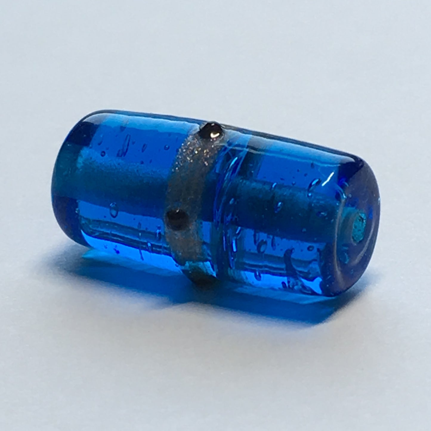 Transparent Royal Blue Lampwork Tube Focal Bead, 21 x 10 mm