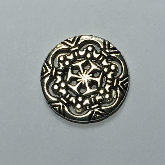 Antique Silver Round Snowflake Pattern Charm, Focal or Link Bead, 18 mm