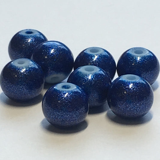 Metallic Blue Painted Round Glass Beads, 8 mm - 8 Beads