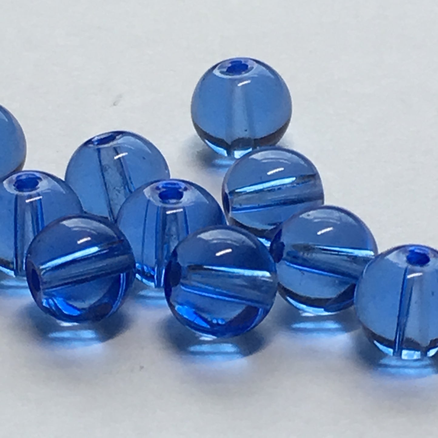 Transparent Blue Glass Round Beads, 6 mm,  10 Beads