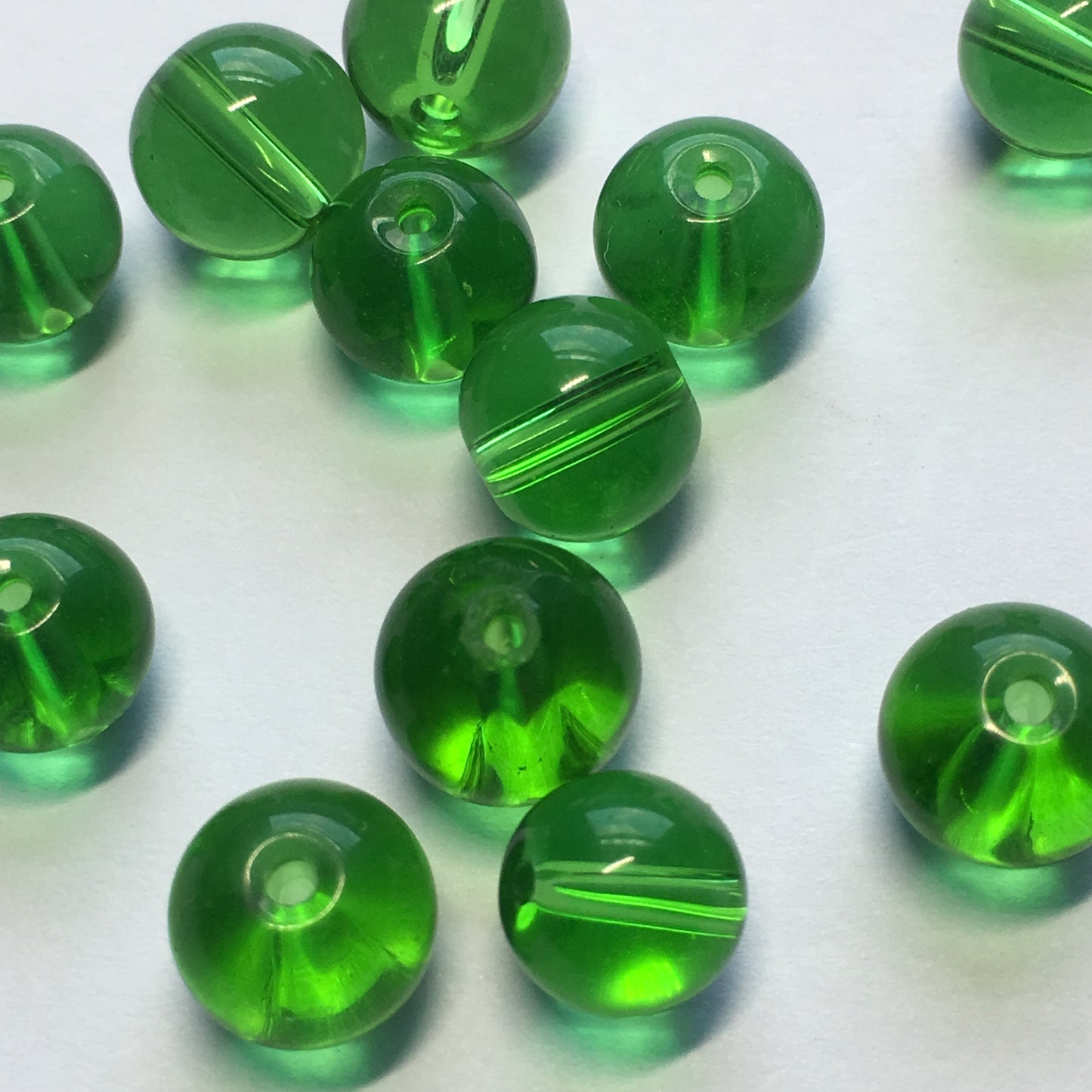 Transparent Green Round Glass Beads, 8 mm - 12 Beads