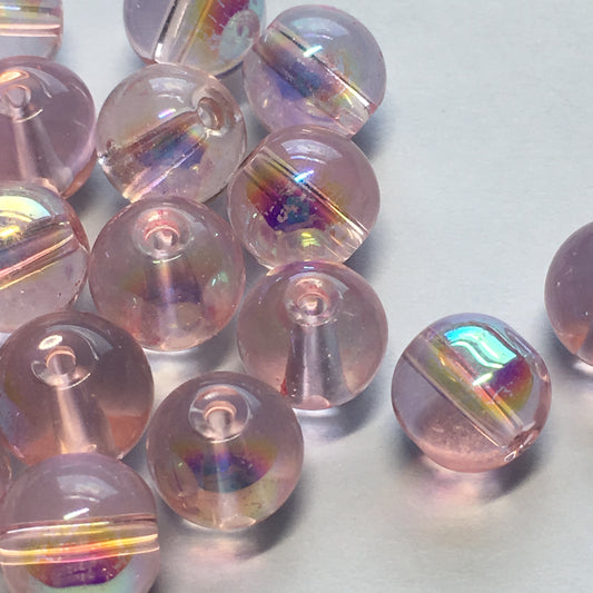 Transparent Pink AB Rainbow Round Glass Beads, 8 mm, 29 Beads