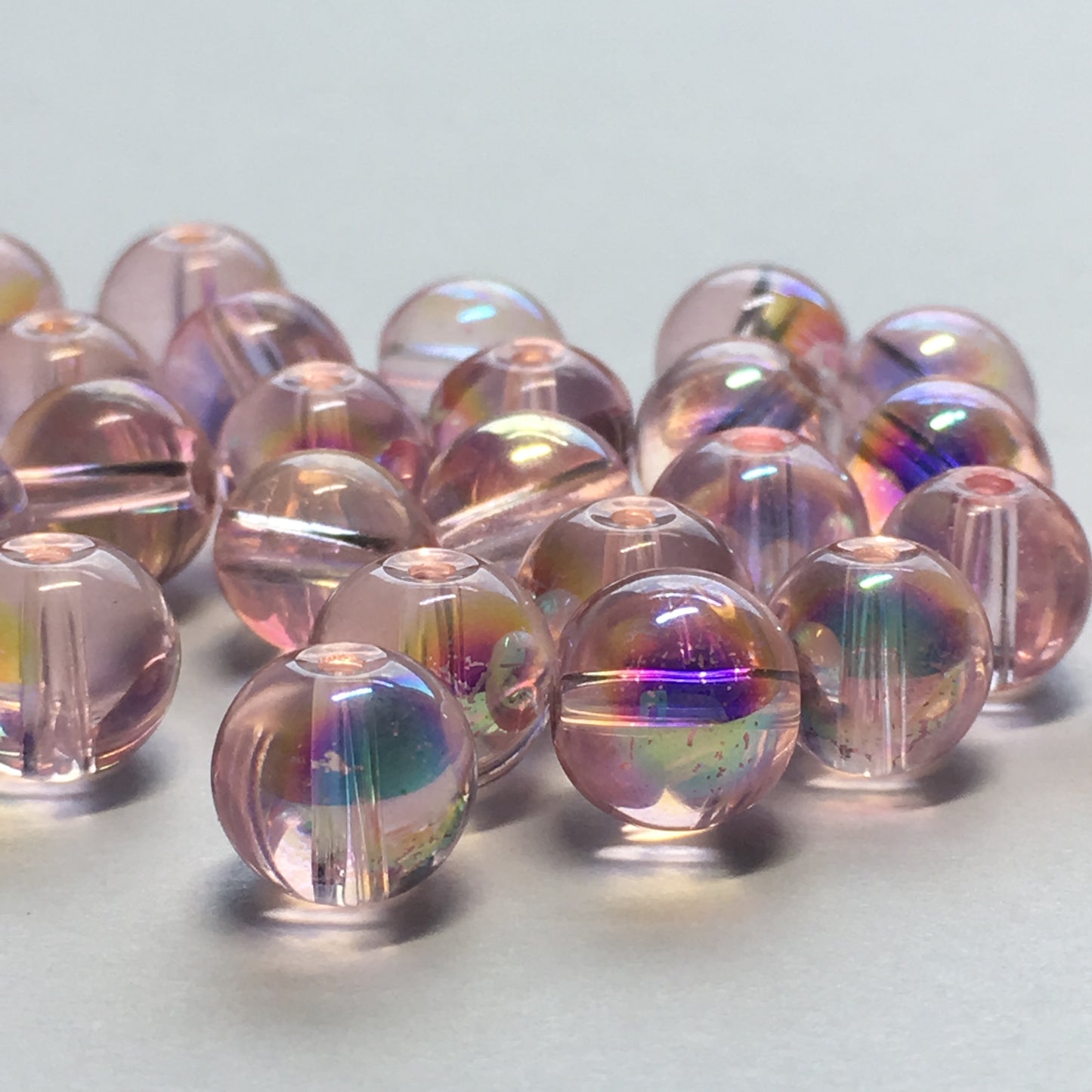 Transparent Pink AB Rainbow Round Glass Beads, 8 mm, 29 Beads