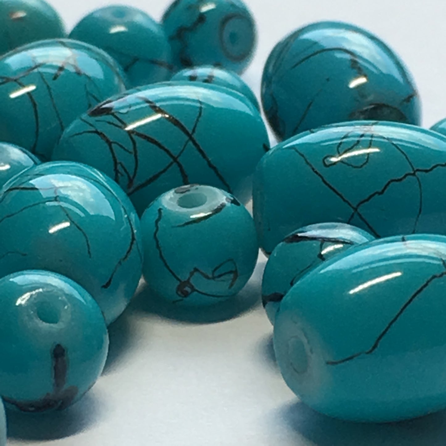 Turquoise Glass Beads, 11 x 8 mm Barrels (12) and 6 mm Rounds (46)