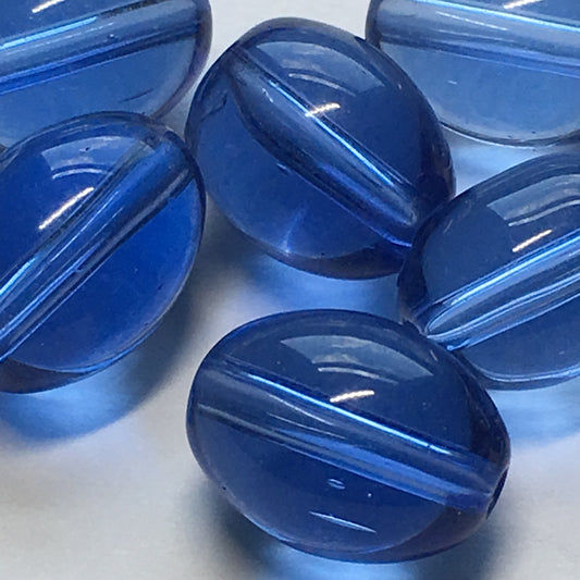 Transparent Medium Blue Oval Glass Beads, 11 x 8 mm, 8 Beads
