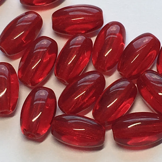 Transparent Ruby Red Glass Oval Beads 6 x 4 mm, 25 Beads