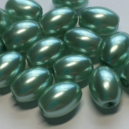 Mint Green Pearl Oval Glass Beads, 11 x 8 mm, 16 Beads