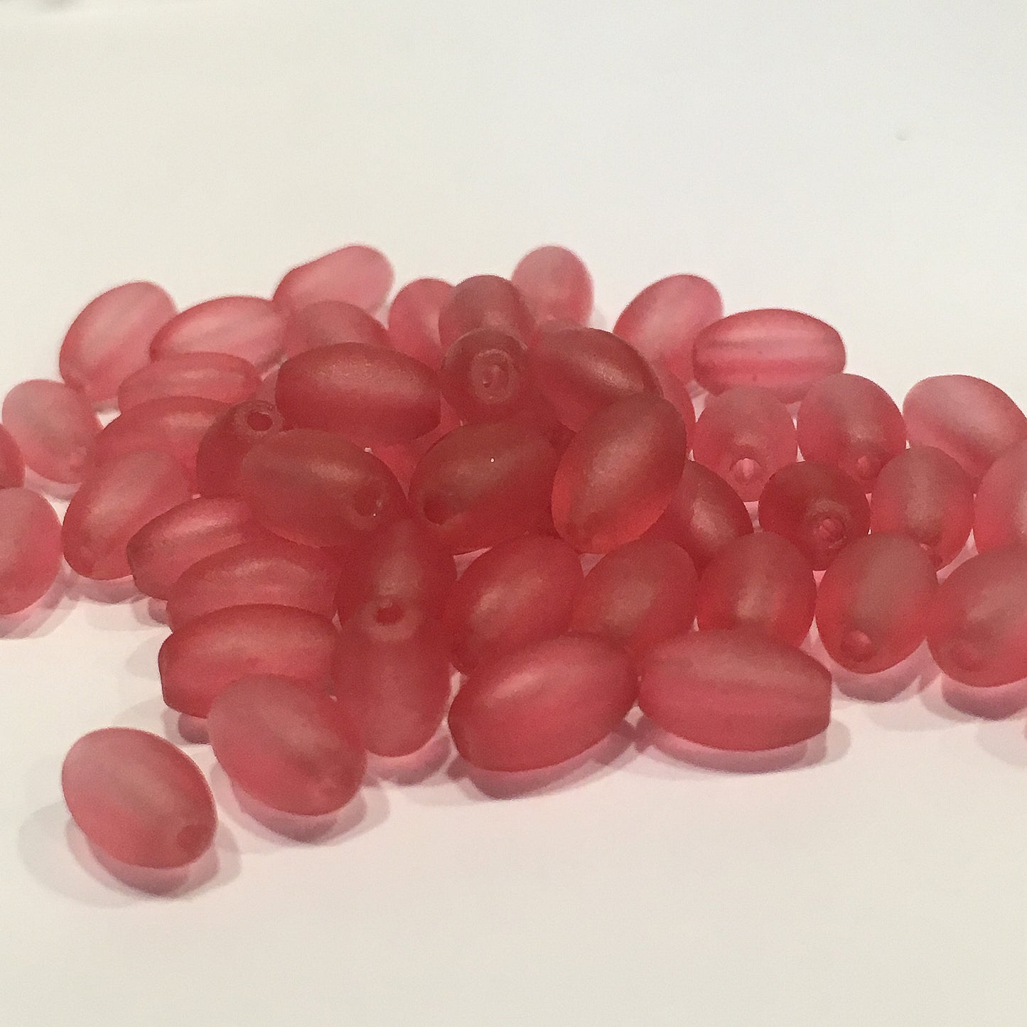 Translucent Pink Acrylic Oval Beads, 7 x 4 mm, 52 Beads
