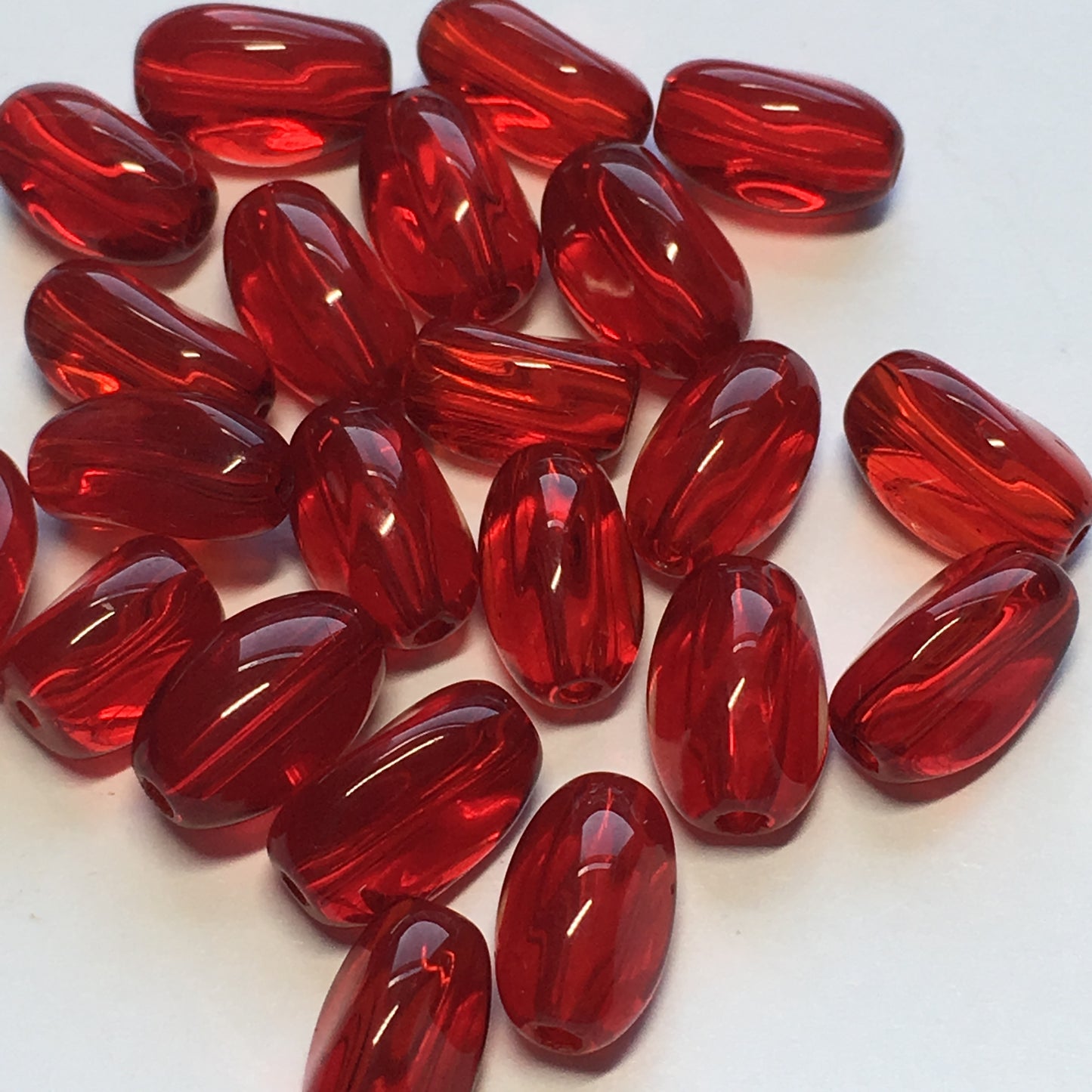 Transparent Ruby Red Glass Triangular Tube Beads 9 x 5.5 mm, 23 Beads