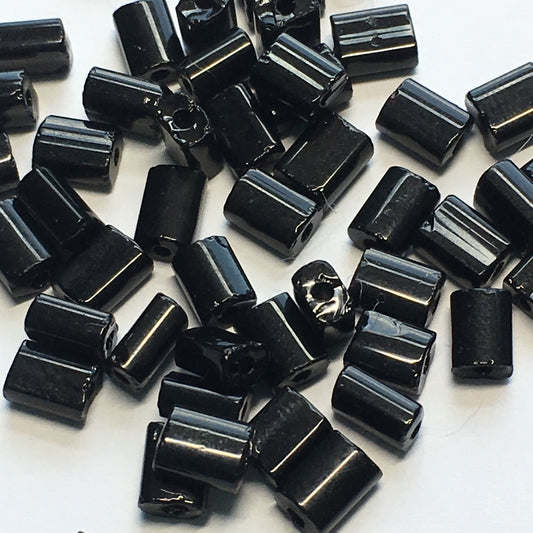 Opaque Black Glass Flat Rectangle Beads, 5 x 4 x 3 mm Average Size - 25 or 50 Beads