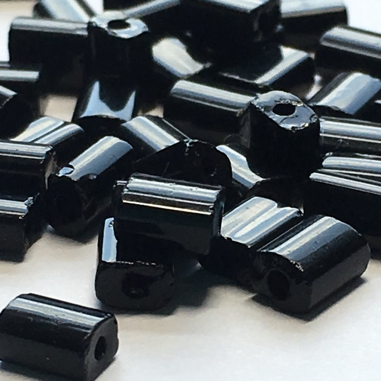 Opaque Black Glass Flat Rectangle Beads, 5 x 4 x 3 mm Average Size - 25 or 50 Beads