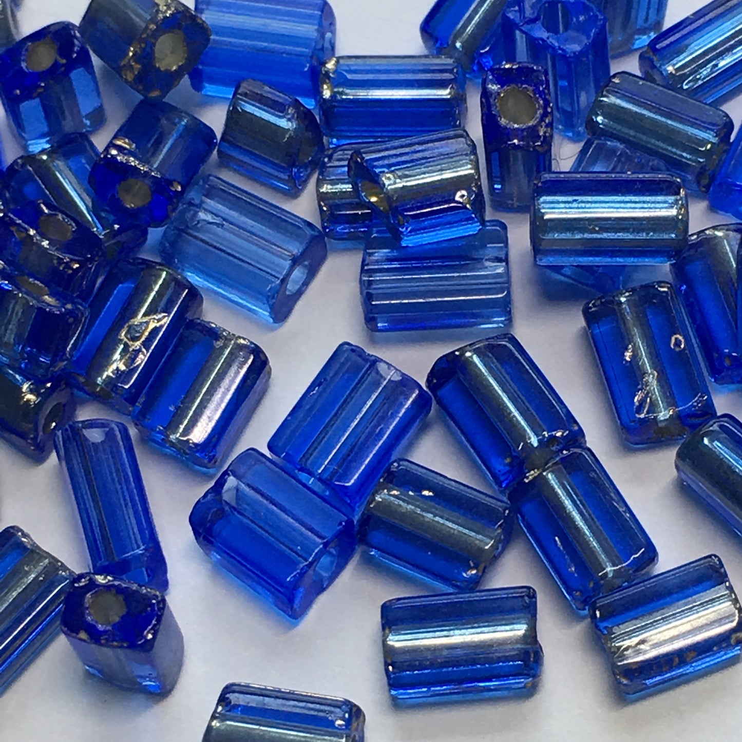 Transparent Blue and Silver Lined Glass MIX Flat Rectangle Beads, 5 x 4 x 3 Average Size, 50 Beads