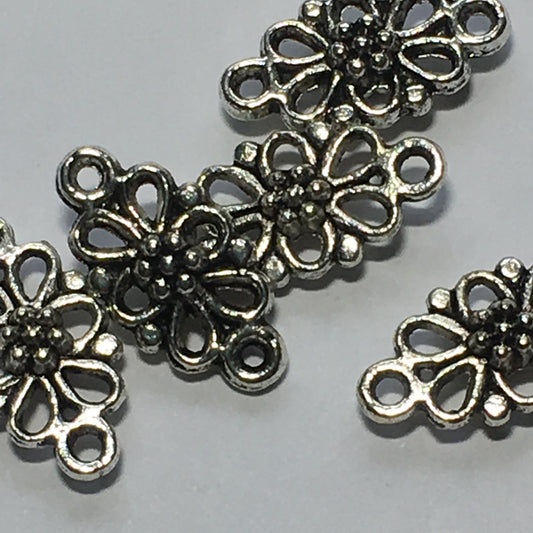 Antique Silver Oval Flower Links, 16 x 8 mm - 6 Links